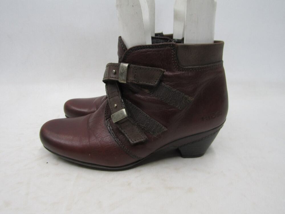 Taos Womens Size 38 EUR Brown Leather Zip Buckle Ankle Fashion Boots Bootie